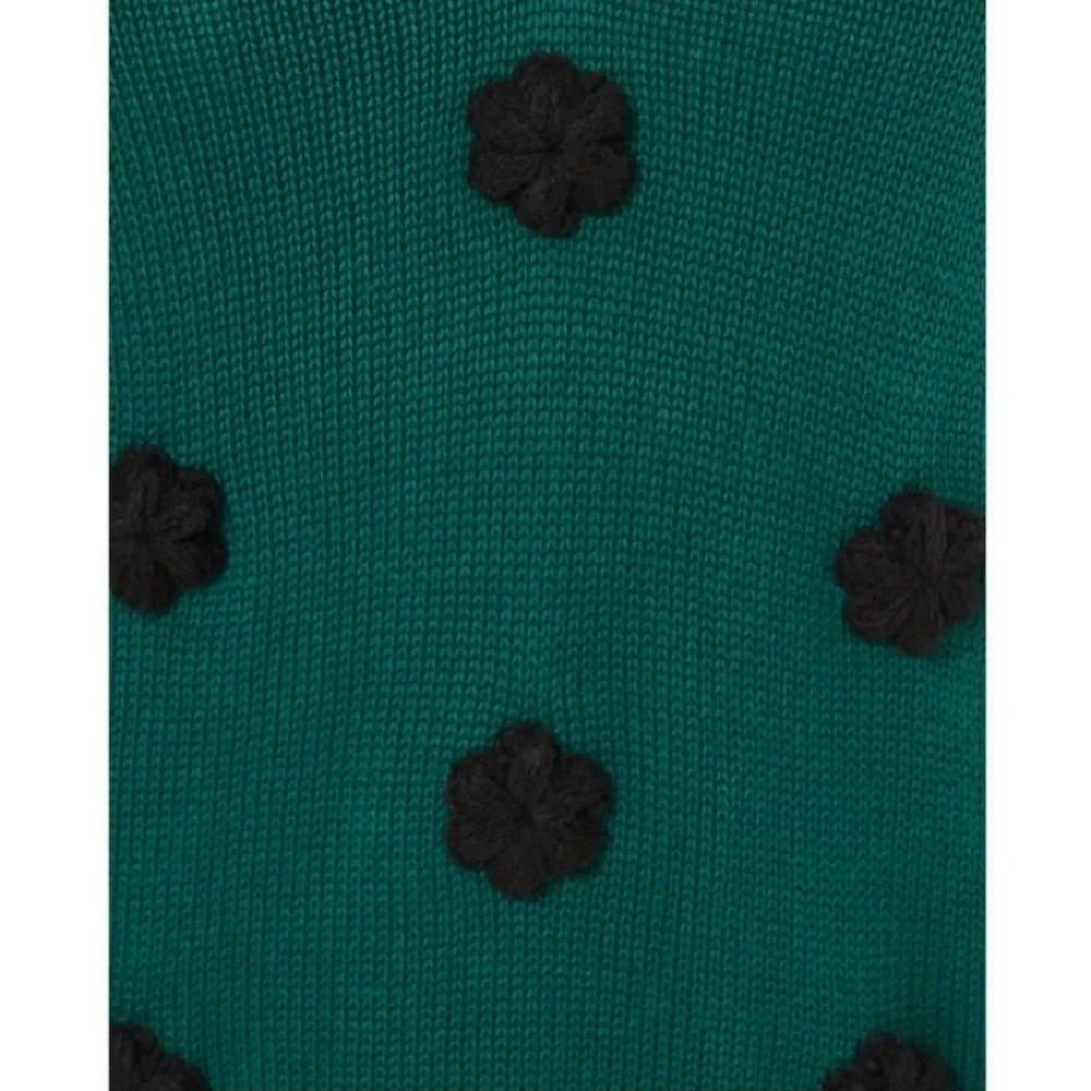Lilly Pulitzer Wyla Sweater XL Villa Green Tossed Crochet Flowers VNeck Knit Pom